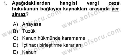 Vergi Ceza Hukuku Dersi Ara Sınavı Deneme Sınav Soruları 1. Soru