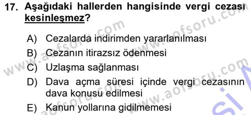 Vergi Ceza Hukuku Dersi Ara Sınavı Deneme Sınav Soruları 17. Soru