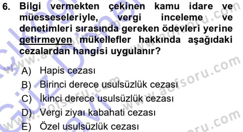 Vergi Ceza Hukuku Dersi Ara Sınavı Deneme Sınav Soruları 6. Soru