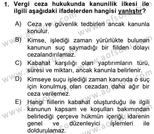 Vergi Ceza Hukuku Dersi 2015 - 2016 Yılı (Final) Dönem Sonu Sınav Soruları 1. Soru
