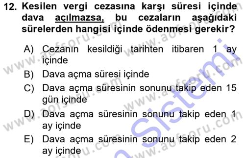 Vergi Ceza Hukuku Dersi 2015 - 2016 Yılı (Final) Dönem Sonu Sınav Soruları 12. Soru