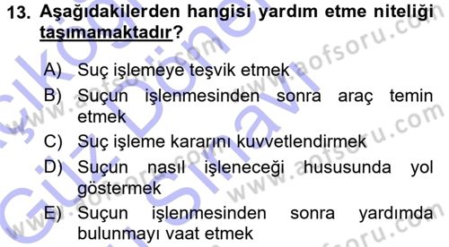 Vergi Ceza Hukuku Dersi 2015 - 2016 Yılı (Final) Dönem Sonu Sınav Soruları 13. Soru