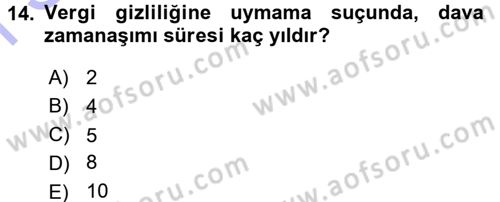 Vergi Ceza Hukuku Dersi 2015 - 2016 Yılı (Final) Dönem Sonu Sınav Soruları 14. Soru