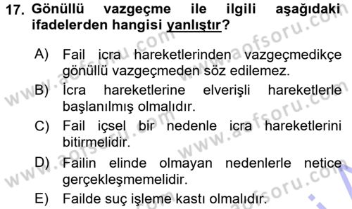 Vergi Ceza Hukuku Dersi 2015 - 2016 Yılı (Final) Dönem Sonu Sınav Soruları 17. Soru