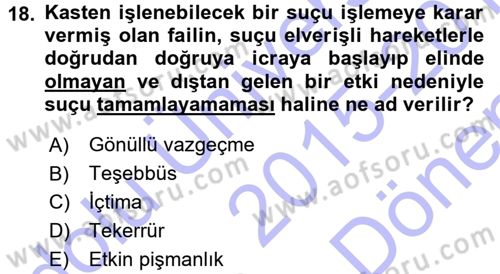 Vergi Ceza Hukuku Dersi 2015 - 2016 Yılı (Final) Dönem Sonu Sınav Soruları 18. Soru