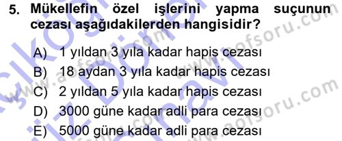 Vergi Ceza Hukuku Dersi 2015 - 2016 Yılı (Final) Dönem Sonu Sınav Soruları 5. Soru