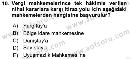 Vergi Ceza Hukuku Dersi 2015 - 2016 Yılı Tek Ders Sınav Soruları 10. Soru