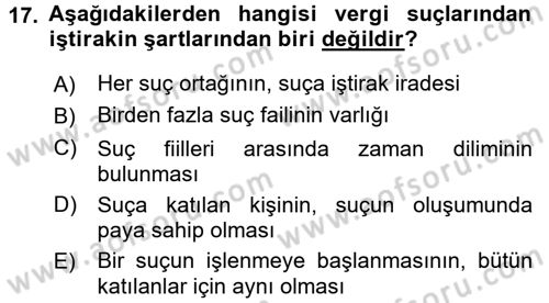 Vergi Ceza Hukuku Dersi 2015 - 2016 Yılı Tek Ders Sınav Soruları 17. Soru