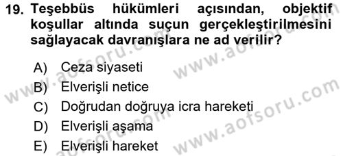 Vergi Ceza Hukuku Dersi 2015 - 2016 Yılı Tek Ders Sınav Soruları 19. Soru