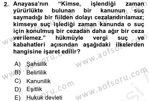 Vergi Ceza Hukuku Dersi 2015 - 2016 Yılı Tek Ders Sınav Soruları 2. Soru