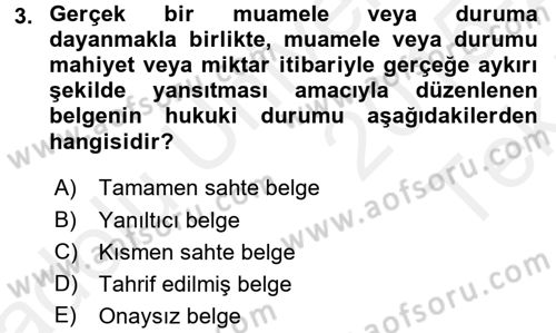 Vergi Ceza Hukuku Dersi 2015 - 2016 Yılı Tek Ders Sınav Soruları 3. Soru