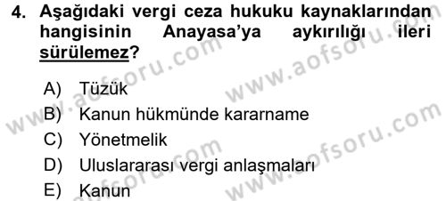 Vergi Ceza Hukuku Dersi 2015 - 2016 Yılı Tek Ders Sınav Soruları 4. Soru