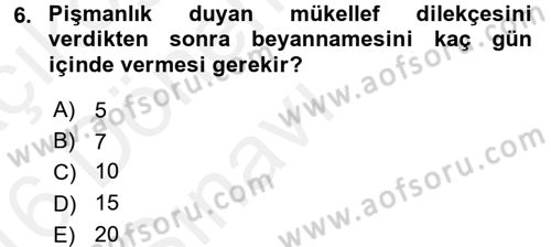 Vergi Ceza Hukuku Dersi 2015 - 2016 Yılı Tek Ders Sınav Soruları 6. Soru