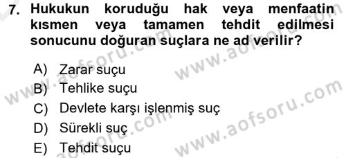 Vergi Ceza Hukuku Dersi 2015 - 2016 Yılı Tek Ders Sınav Soruları 7. Soru