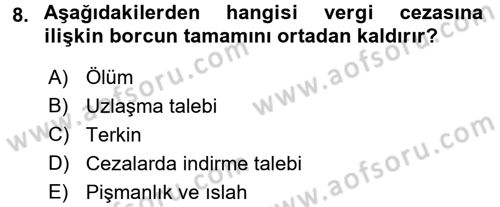 Vergi Ceza Hukuku Dersi 2015 - 2016 Yılı Tek Ders Sınav Soruları 8. Soru