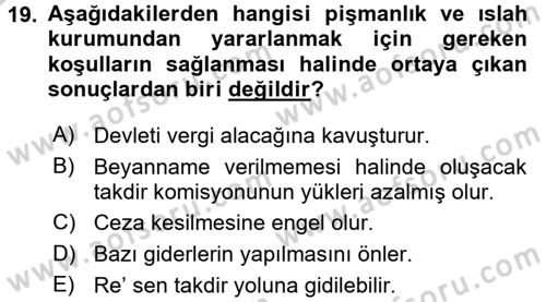 Vergi Ceza Hukuku Dersi 2016 - 2017 Yılı 3 Ders Sınav Soruları 19. Soru