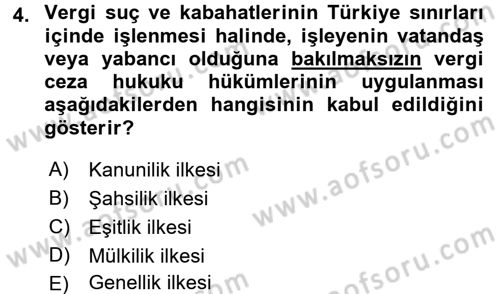 Vergi Ceza Hukuku Dersi 2016 - 2017 Yılı 3 Ders Sınav Soruları 4. Soru