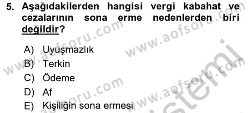 Vergi Ceza Hukuku Dersi 2016 - 2017 Yılı 3 Ders Sınav Soruları 5. Soru