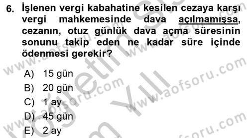Vergi Ceza Hukuku Dersi 2016 - 2017 Yılı 3 Ders Sınav Soruları 6. Soru