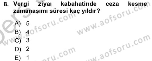 Vergi Ceza Hukuku Dersi 2016 - 2017 Yılı 3 Ders Sınav Soruları 8. Soru
