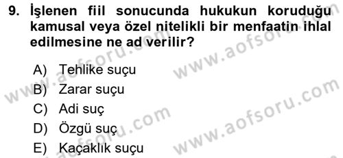 Vergi Ceza Hukuku Dersi 2016 - 2017 Yılı 3 Ders Sınav Soruları 9. Soru