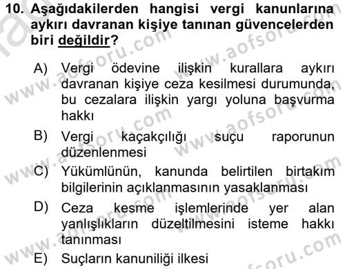 Vergi Ceza Hukuku Dersi 2016 - 2017 Yılı (Vize) Ara Sınav Soruları 10. Soru