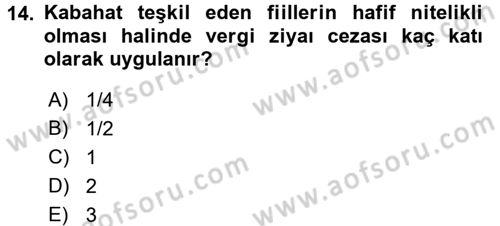 Vergi Ceza Hukuku Dersi 2016 - 2017 Yılı (Vize) Ara Sınav Soruları 14. Soru