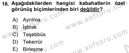 Vergi Ceza Hukuku Dersi 2016 - 2017 Yılı (Vize) Ara Sınav Soruları 16. Soru
