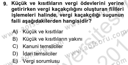 Vergi Ceza Hukuku Dersi 2016 - 2017 Yılı (Vize) Ara Sınav Soruları 9. Soru