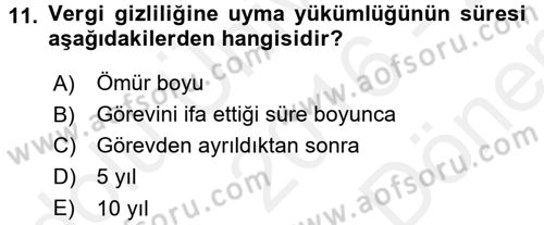 Vergi Ceza Hukuku Dersi 2016 - 2017 Yılı (Final) Dönem Sonu Sınav Soruları 11. Soru