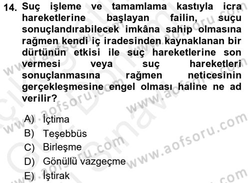 Vergi Ceza Hukuku Dersi 2016 - 2017 Yılı (Final) Dönem Sonu Sınav Soruları 14. Soru