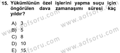 Vergi Ceza Hukuku Dersi 2016 - 2017 Yılı (Final) Dönem Sonu Sınav Soruları 15. Soru
