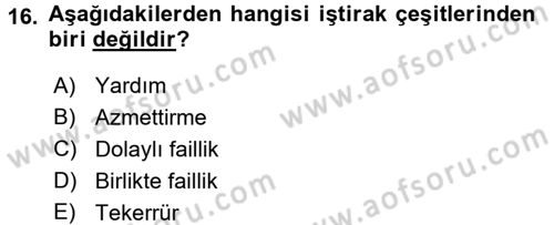 Vergi Ceza Hukuku Dersi 2016 - 2017 Yılı (Final) Dönem Sonu Sınav Soruları 16. Soru