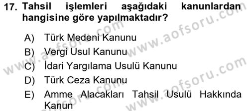 Vergi Ceza Hukuku Dersi 2016 - 2017 Yılı (Final) Dönem Sonu Sınav Soruları 17. Soru