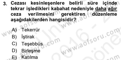 Vergi Ceza Hukuku Dersi 2016 - 2017 Yılı (Final) Dönem Sonu Sınav Soruları 3. Soru