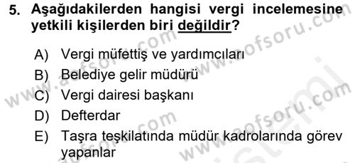 Vergi Ceza Hukuku Dersi 2016 - 2017 Yılı (Final) Dönem Sonu Sınav Soruları 5. Soru