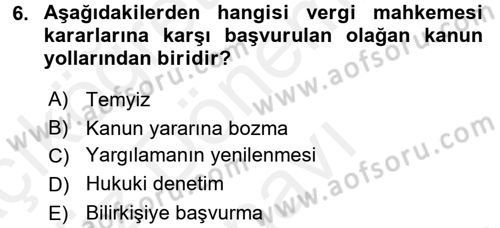 Vergi Ceza Hukuku Dersi 2016 - 2017 Yılı (Final) Dönem Sonu Sınav Soruları 6. Soru