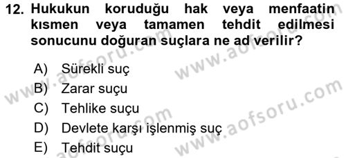 Vergi Ceza Hukuku Dersi 2017 - 2018 Yılı 3 Ders Sınav Soruları 12. Soru