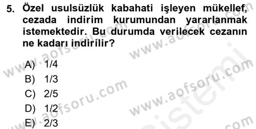Vergi Ceza Hukuku Dersi 2017 - 2018 Yılı 3 Ders Sınav Soruları 5. Soru