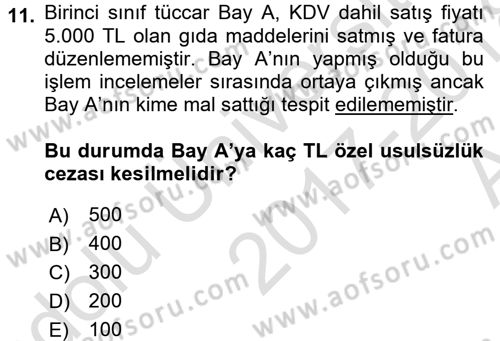 Vergi Ceza Hukuku Dersi Ara Sınavı Deneme Sınav Soruları 11. Soru