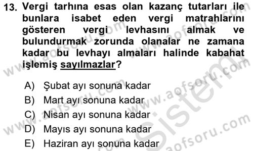Vergi Ceza Hukuku Dersi 2017 - 2018 Yılı (Vize) Ara Sınav Soruları 13. Soru