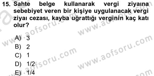 Vergi Ceza Hukuku Dersi Ara Sınavı Deneme Sınav Soruları 15. Soru