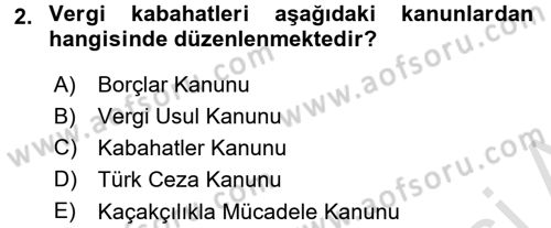 Vergi Ceza Hukuku Dersi Ara Sınavı Deneme Sınav Soruları 2. Soru
