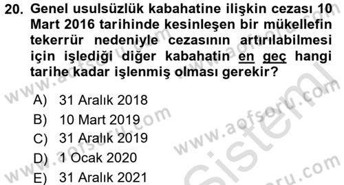 Vergi Ceza Hukuku Dersi Ara Sınavı Deneme Sınav Soruları 20. Soru