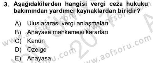 Vergi Ceza Hukuku Dersi Ara Sınavı Deneme Sınav Soruları 3. Soru