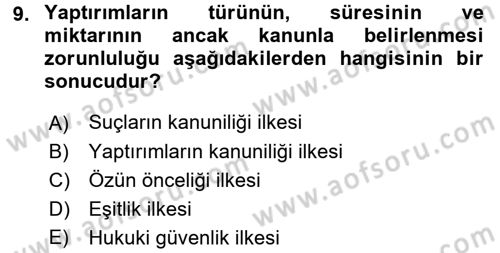 Vergi Ceza Hukuku Dersi 2017 - 2018 Yılı (Vize) Ara Sınav Soruları 9. Soru