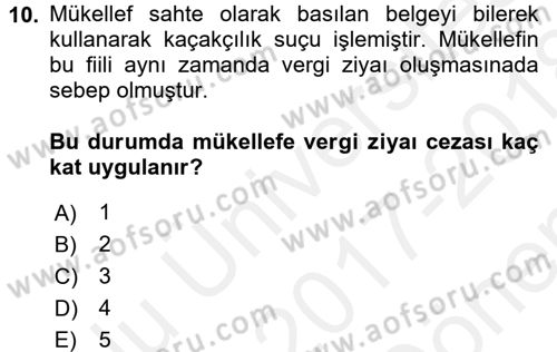 Vergi Ceza Hukuku Dersi 2017 - 2018 Yılı (Final) Dönem Sonu Sınav Soruları 10. Soru