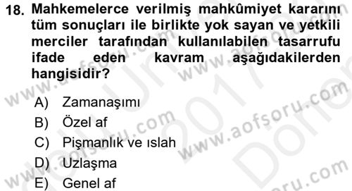 Vergi Ceza Hukuku Dersi 2017 - 2018 Yılı (Final) Dönem Sonu Sınav Soruları 18. Soru