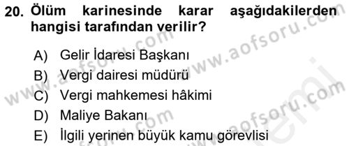 Vergi Ceza Hukuku Dersi 2017 - 2018 Yılı (Final) Dönem Sonu Sınav Soruları 20. Soru