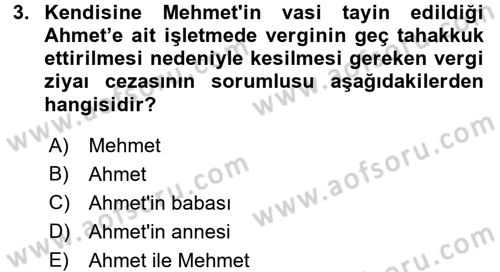 Vergi Ceza Hukuku Dersi 2017 - 2018 Yılı (Final) Dönem Sonu Sınav Soruları 3. Soru
